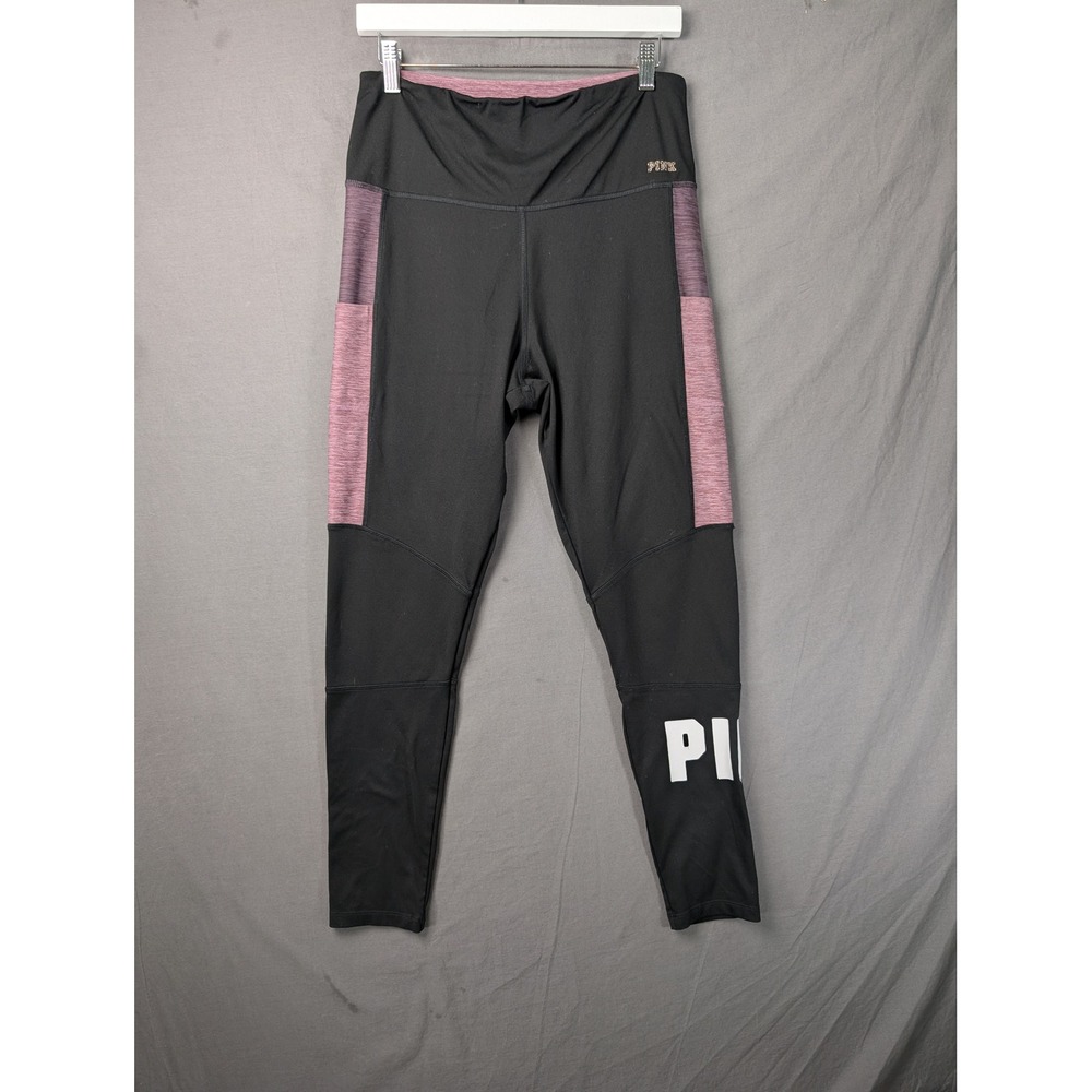PINK Victoria's Secret Ultimate High Waist Leggings Black Purple Large‎ Pockets